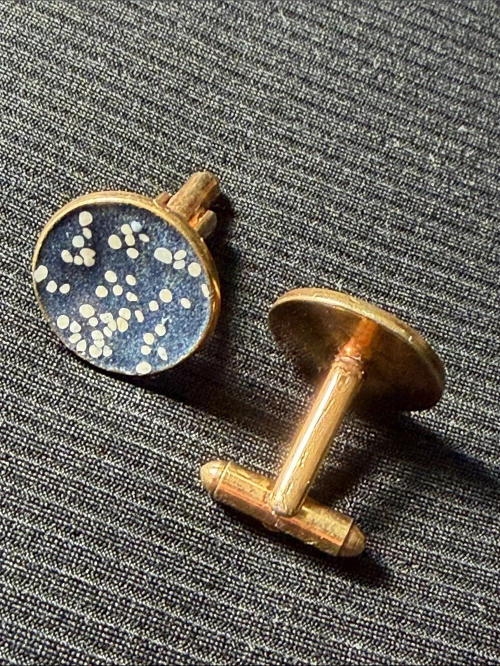 Vintage Gold Cufflinks with Navy Blue and White Speckled Inlay